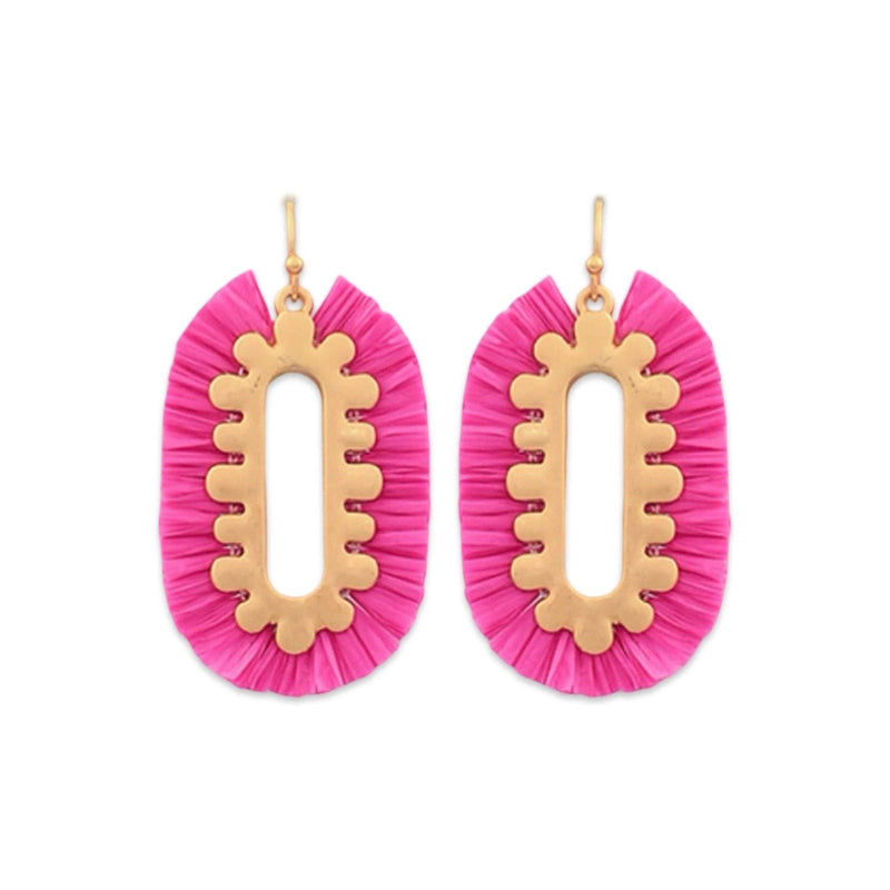 Pink + Gold Raffia Drop Earring