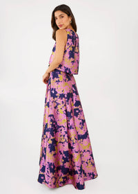 Olivia Skirt Navy Abstract Brocade