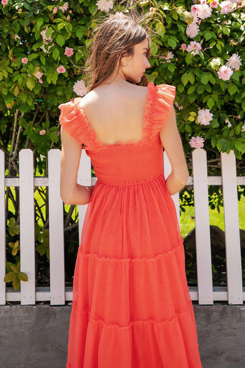 Coral Reef Sleeveless Tiered Tulle Dress