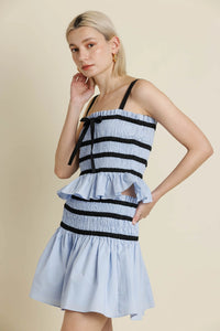 Contrast Trim Smocked Blouse