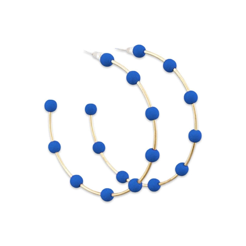 Royal Blue & Gold Bead Hoop Earrings