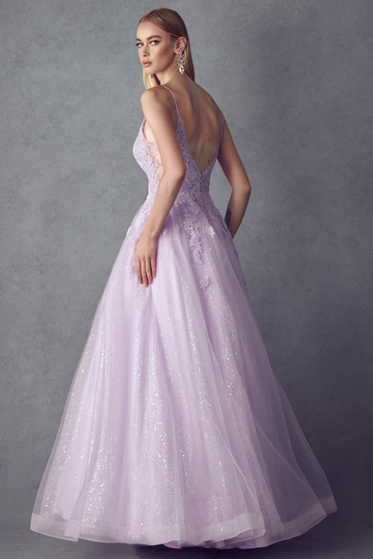 Embroidered Sleeveless Tulle Gown | Lilac