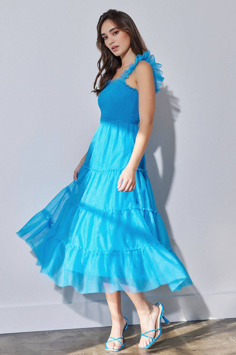 Coral Reef Sleeveless Tiered Tulle Dress