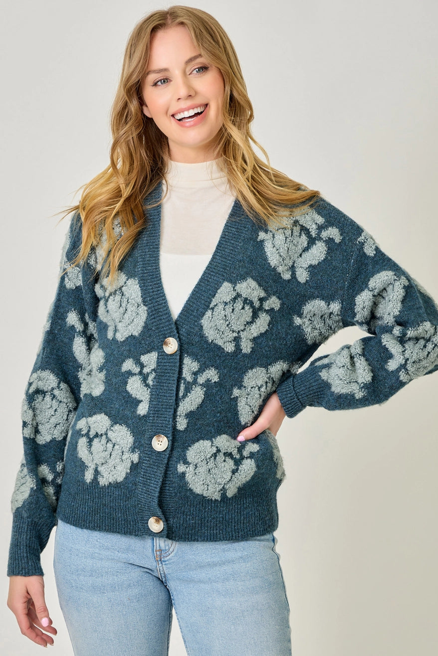 Floral Button Down Cardigan | Emerald