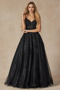 Embroidered Bodice Ball Gown | Black