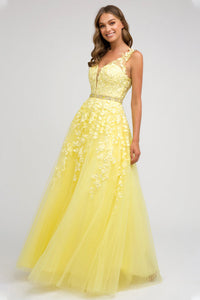 Floral Applique Ballgown | Yellow