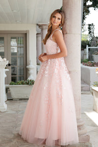 Floral Applique Ballgown | Blush