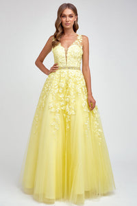 Floral Applique Ballgown | Yellow