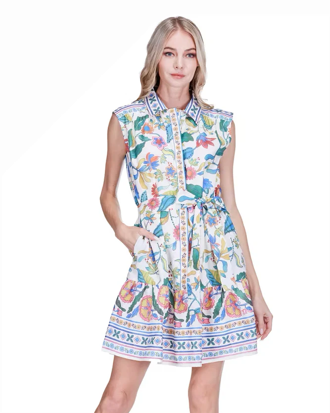 Festive Florals Front Placket Shirt Dress