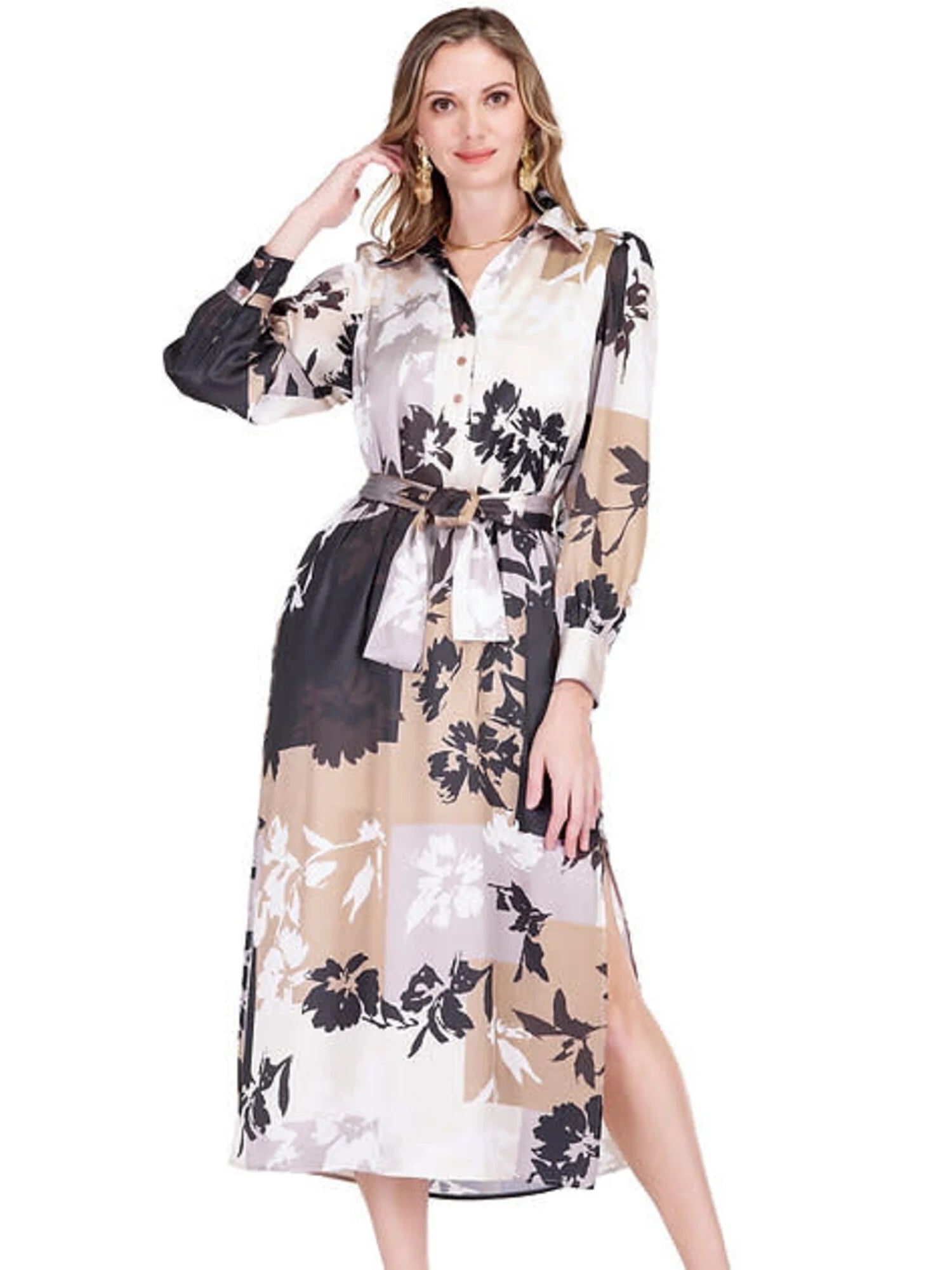 Shadow Bloom Collared Maxi Dress