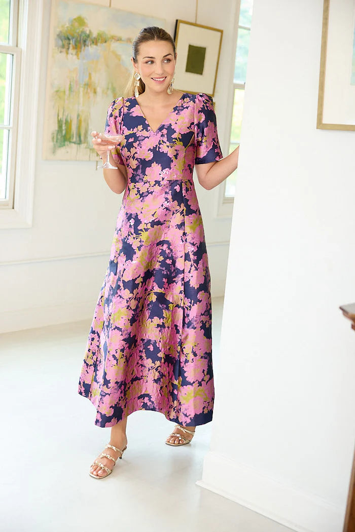 Arden Gown Navy Abstract Brocade