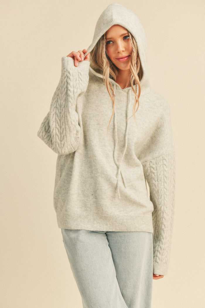 Stormy Gray Cable Knit Hoodie