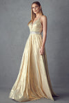 Pleated Metallic Gown | Gold