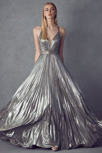 Pleated Metallic Gown | Charcoal