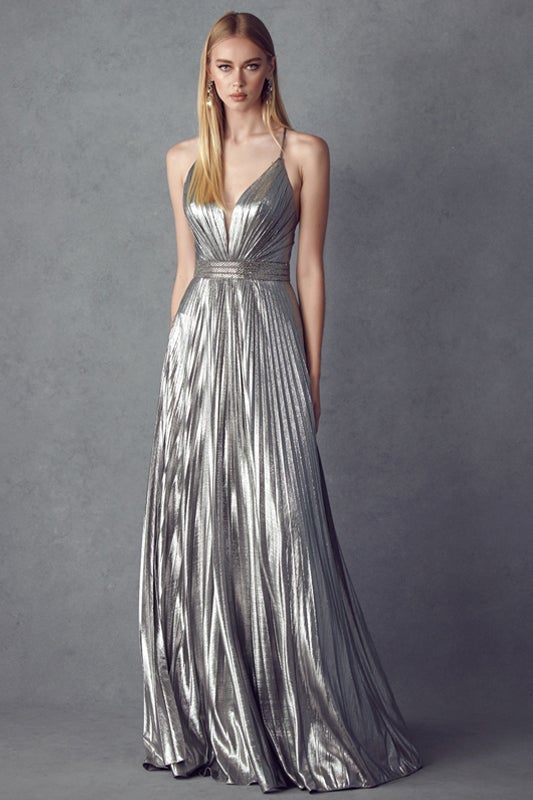 Pleated Metallic Gown | Charcoal Betty & Jane Boutique Pleated Metallic Gown | Charcoal Betty & Jane Boutique