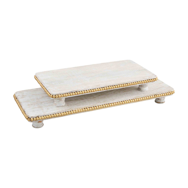 Gold Beaded Raised Serving Board Set