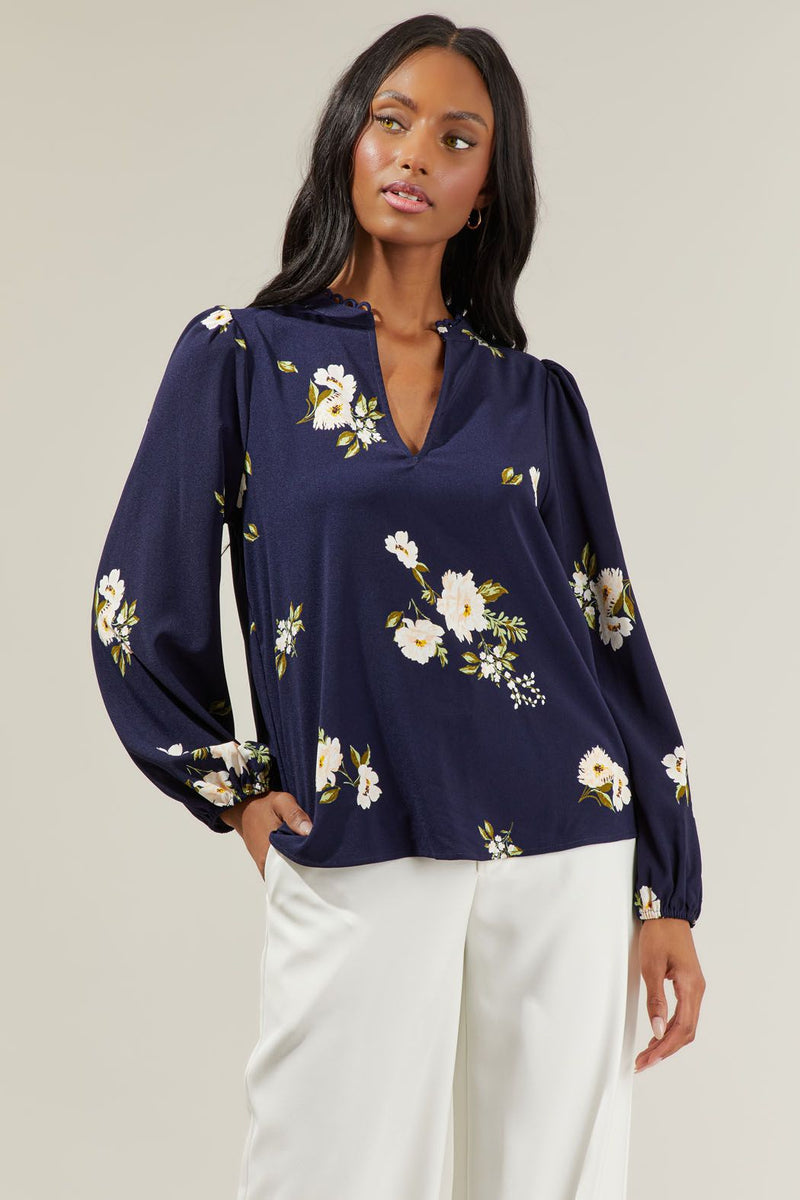 Arlene Floral Split Neck Blouse