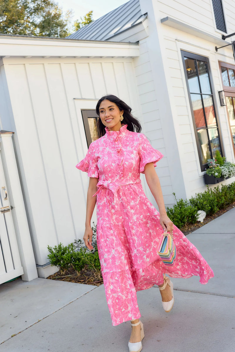 Sadie Maxi Dress Hot Pink Hibiscus Jacquard