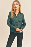 Piper Teal Long Sleeve Silky Blouse