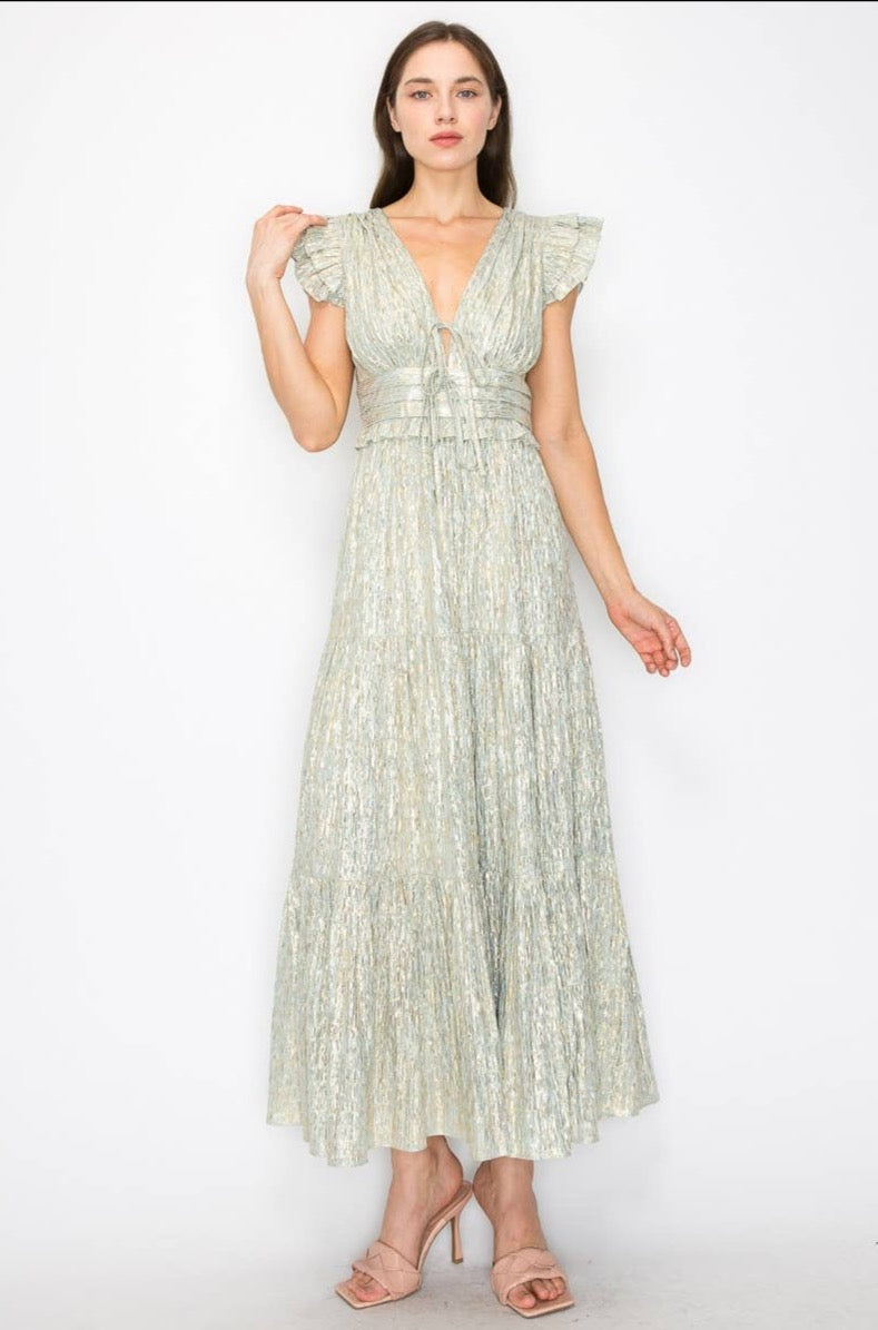 Ariel Metallic Stripe Midi Dress | Sage