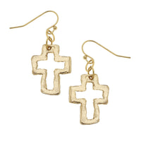 Susan Shaw | Gold Open Cross Earrings