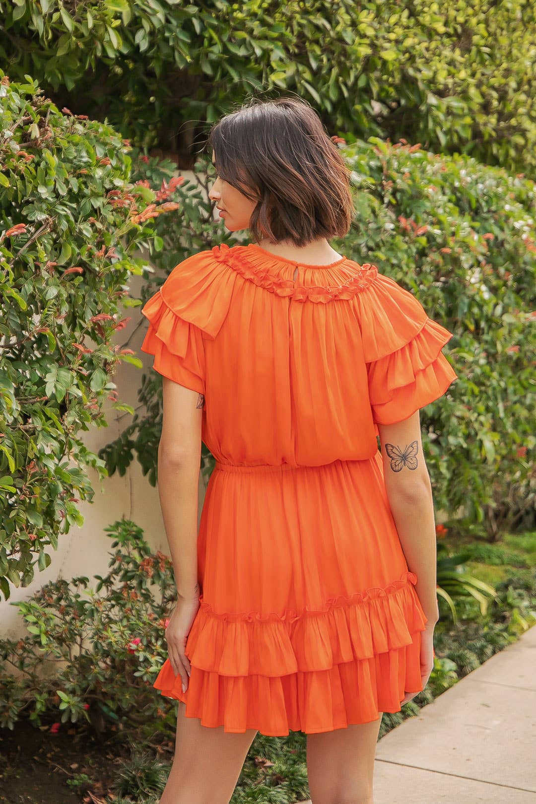 Clementine Flutter Sleeve Satin Mini Dress